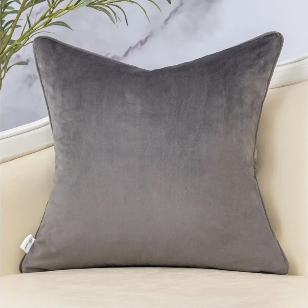New Yangest Grey Monstera Leaf Velvet Throw PillowVintage Textured Cushion Case